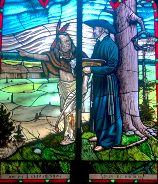 Stained glass of Blessed Joseph Chiwatenhwa and Saint John de Brébeuf