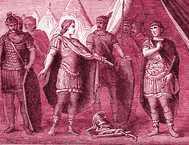 San Marcello depose le armi imperiali e le insegne della sua carica
                        e dichiarassi cristiano